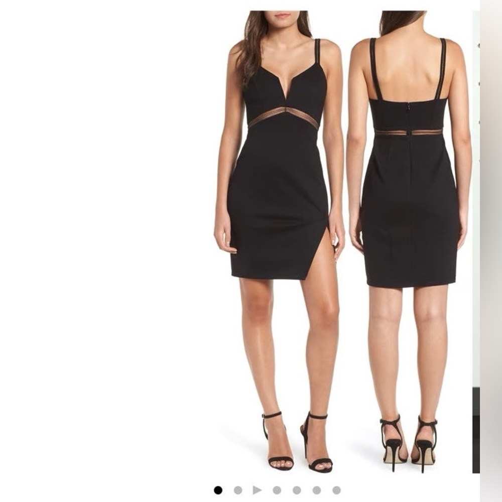 ASTR The Label Black Lace Trim Bodycon Mini Dress Sheer Accents V Neck Size S